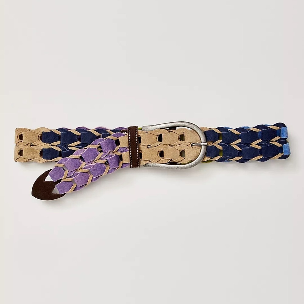 Free People Life in technicolor Colorful Woven Belt with Silver Buckle Small New